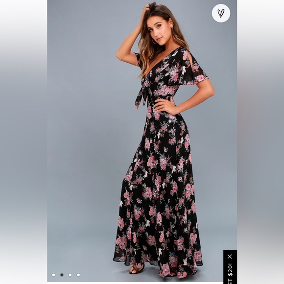Lulus Wings of Love Black Floral Print Maxi Dress size XS NWT - Picture 1 of 7